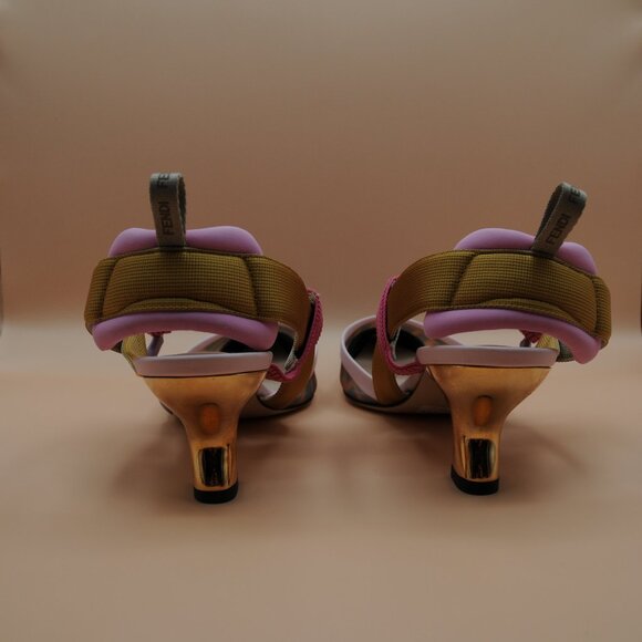 Fendi Colibri 55mm Mesh Slingback Pumps Pink Gold Monogram - Picture 5 of 7